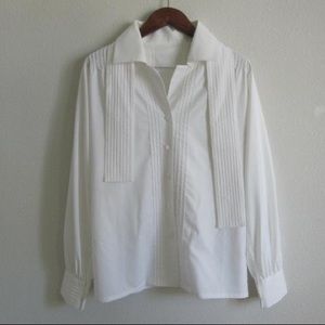 White Audrey Cotton Silk Satin Blouse w Tie S New